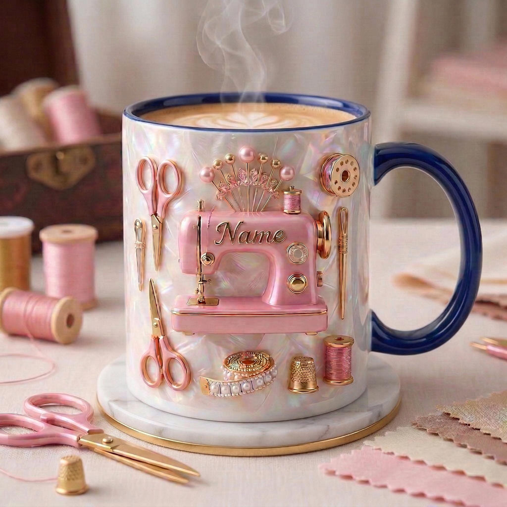 Sewing Mug 3D, Faux 3D Effect Mug, Tailor Coffee Mug, Personalized Sewing Gift