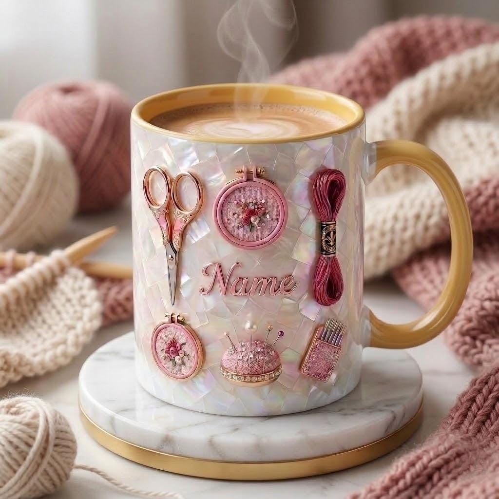 Knitting Mug 3D, Yarn Lover Coffee Cup, Faux 3D Effect Mug, Custom Name Knitter Gift