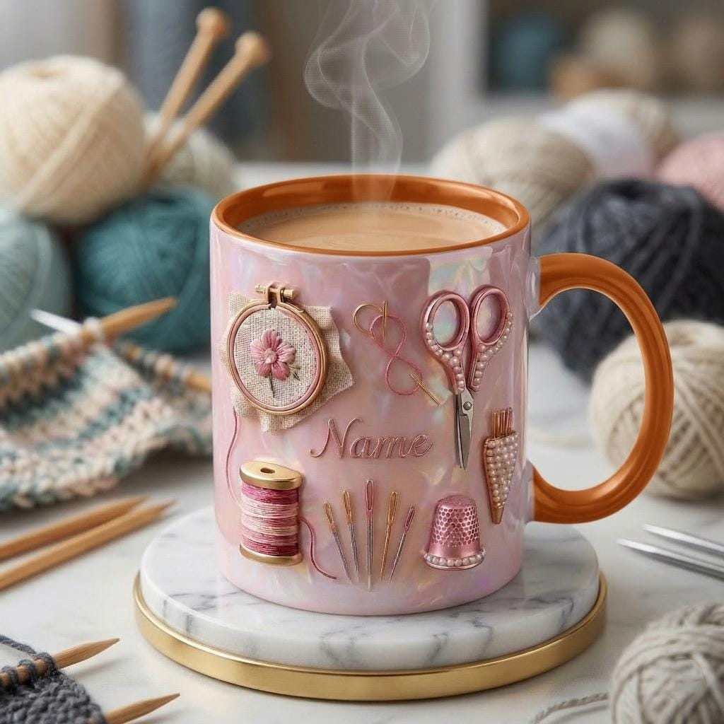 Knitting Mug 3D, Knitting Lover Coffee Mug, Personalized Craft Gift, Faux 3D Effect Mug