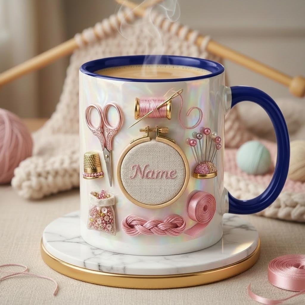 Knitting Mug 3D, Faux 3D Effect Mug, Custom Name Knitting Coffee Cup, Handmade Lover Gift