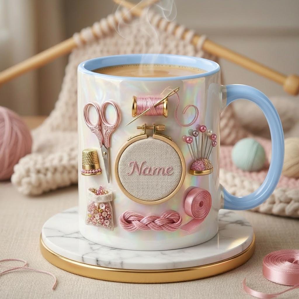 Knitting Mug 3D, Faux 3D Effect Mug, Custom Name Knitting Coffee Cup, Handmade Lover Gift