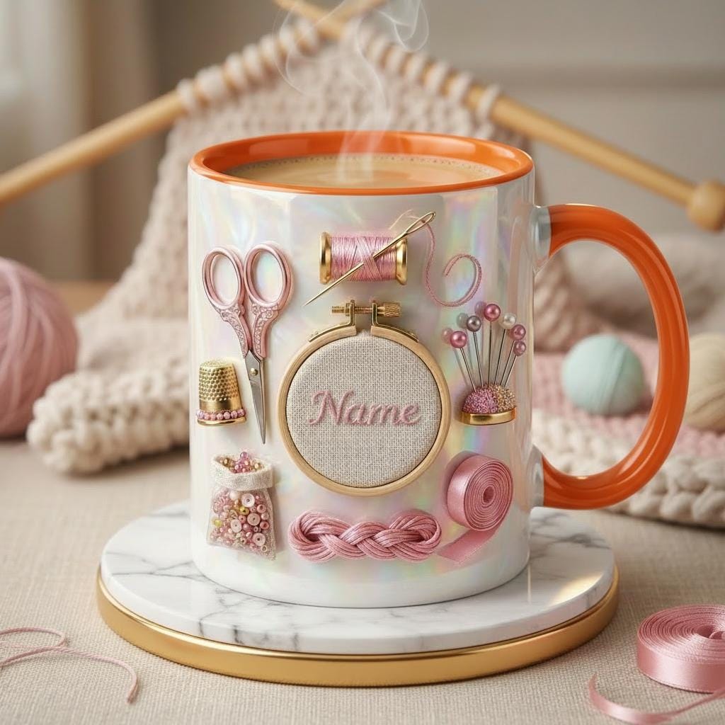 Knitting Mug 3D, Faux 3D Effect Mug, Custom Name Knitting Coffee Cup, Handmade Lover Gift