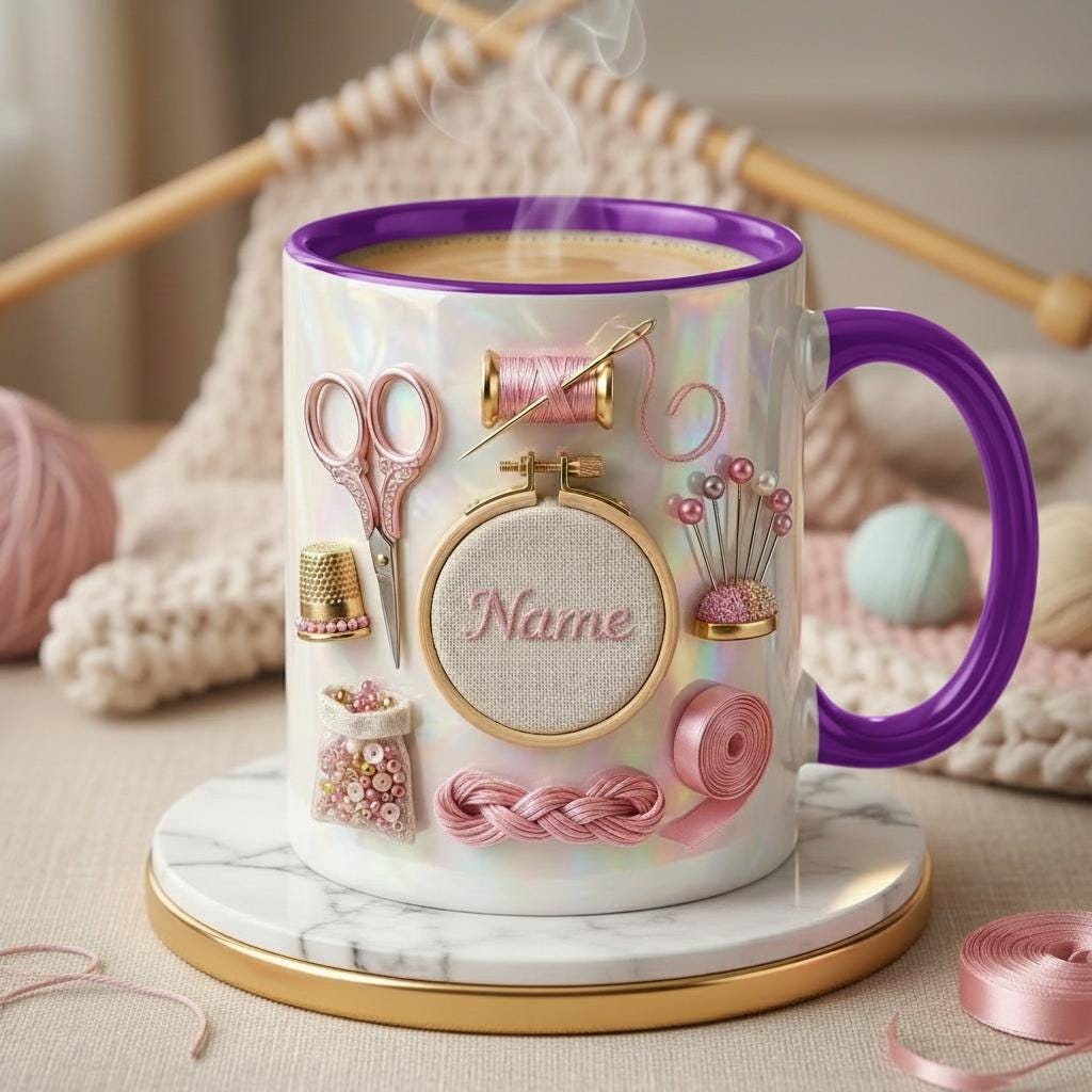 Knitting Mug 3D, Faux 3D Effect Mug, Custom Name Knitting Coffee Cup, Handmade Lover Gift