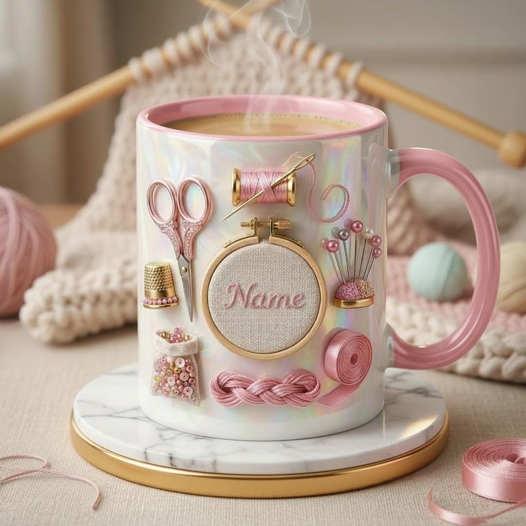 Knitting Mug 3D, Faux 3D Effect Mug, Custom Name Knitting Coffee Cup, Handmade Lover Gift