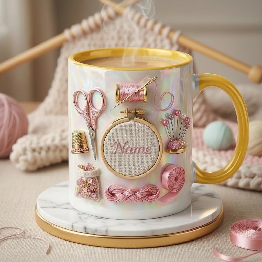 Knitting Mug 3D, Faux 3D Effect Mug, Custom Name Knitting Coffee Cup, Handmade Lover Gift