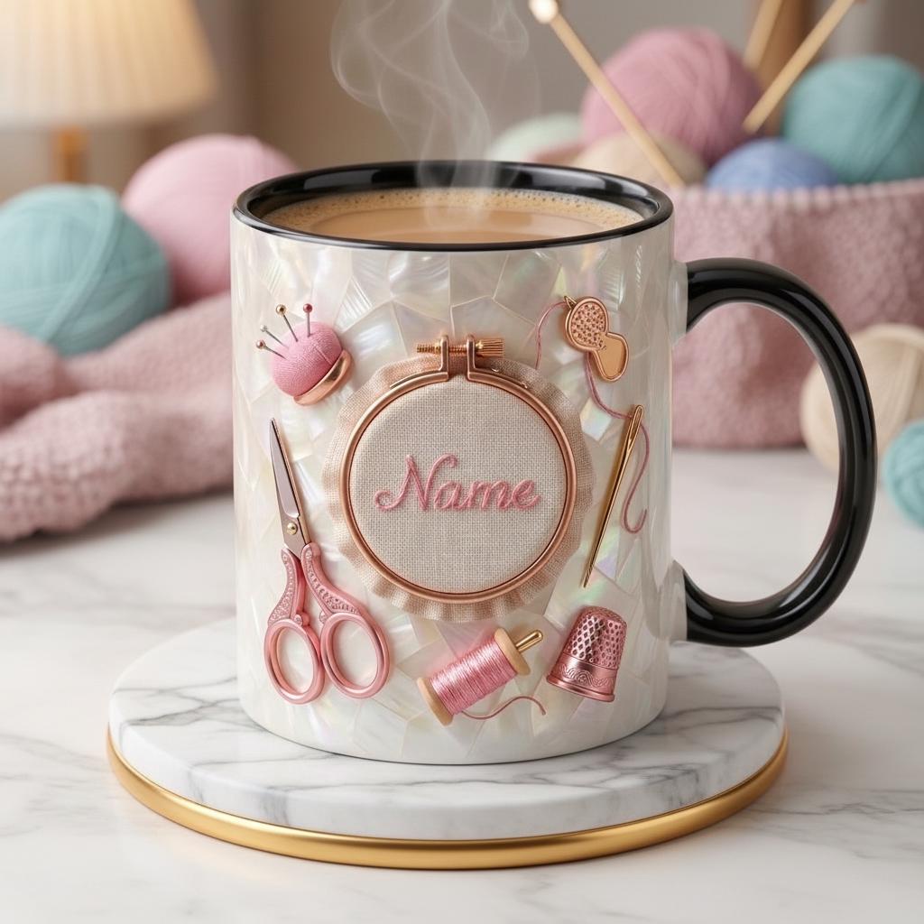 Knitting Mug 3D, Faux 3D Effect Accent Mug, Knitter Coffee Mug, Personalized Yarn Lover Gift