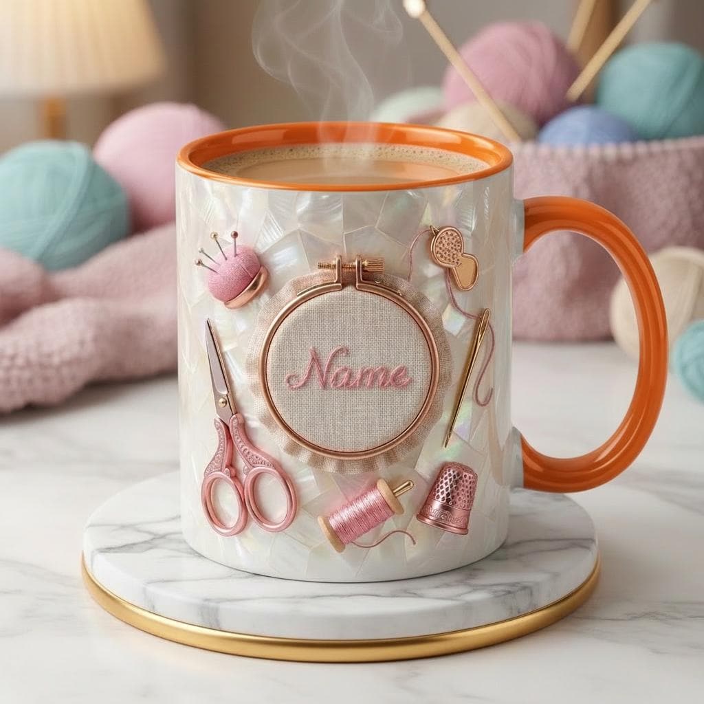 Knitting Mug 3D, Faux 3D Effect Accent Mug, Knitter Coffee Mug, Personalized Yarn Lover Gift