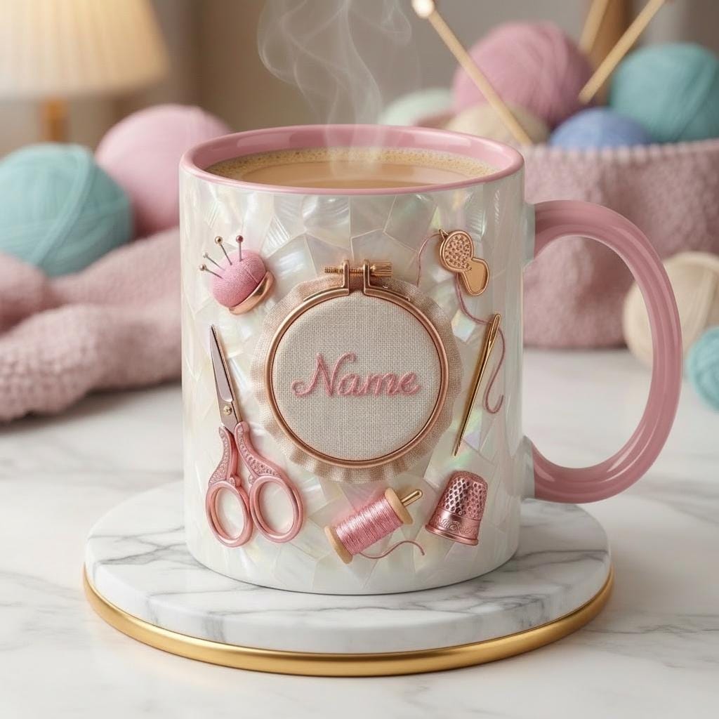 Knitting Mug 3D, Faux 3D Effect Accent Mug, Knitter Coffee Mug, Personalized Yarn Lover Gift