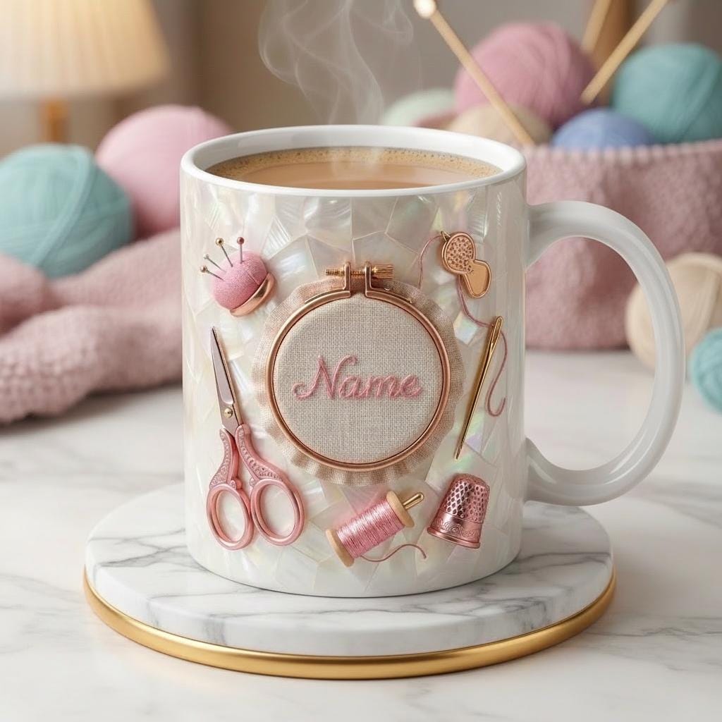 Knitting Mug 3D, Faux 3D Effect Accent Mug, Knitter Coffee Mug, Personalized Yarn Lover Gift