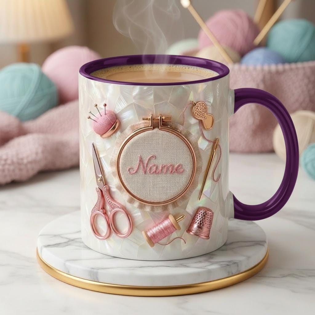 Knitting Mug 3D, Faux 3D Effect Accent Mug, Knitter Coffee Mug, Personalized Yarn Lover Gift