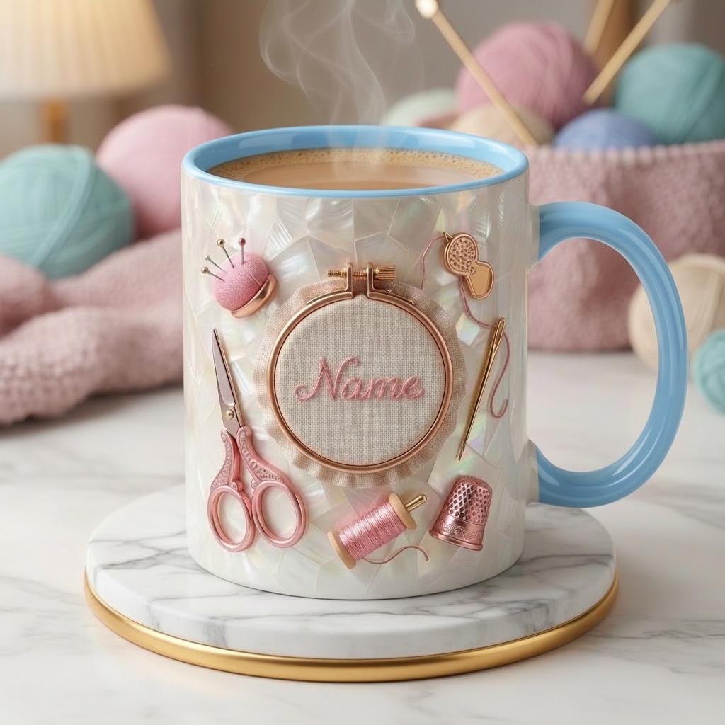 Knitting Mug 3D, Faux 3D Effect Accent Mug, Knitter Coffee Mug, Personalized Yarn Lover Gift