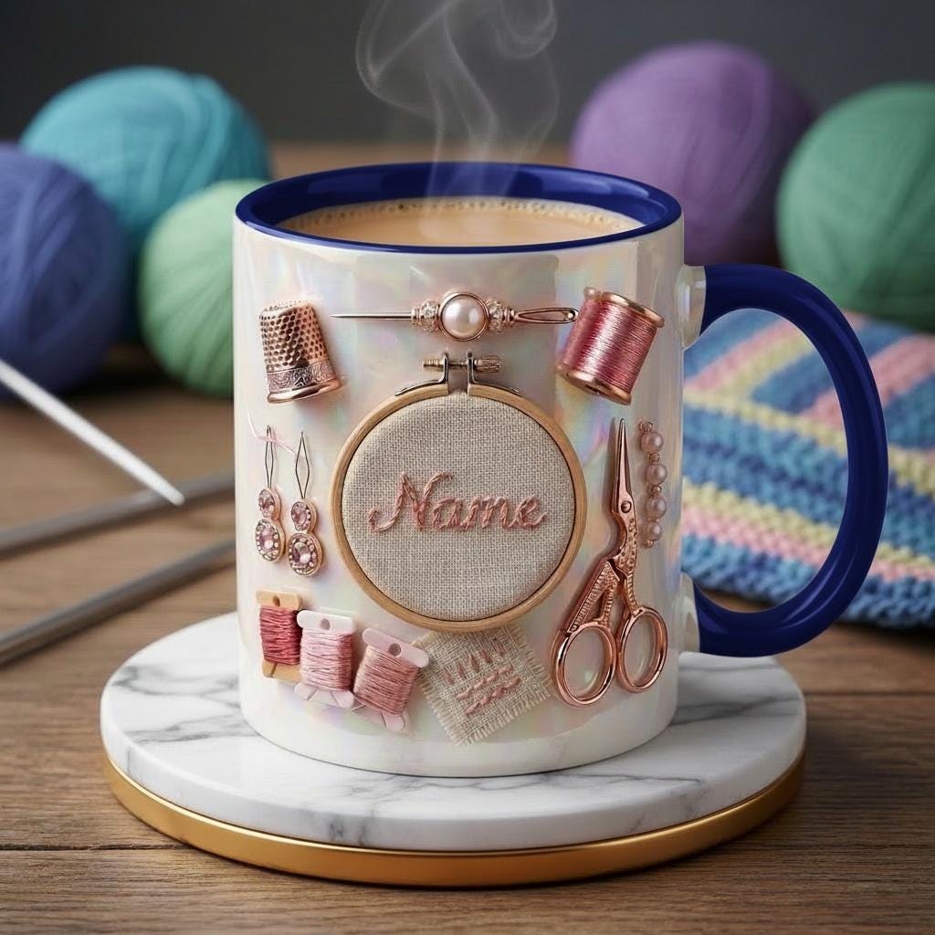 Knitting Mug 3D, Personalized Knitting Lover Coffee Cup, Custom Name Gift, Faux 3D Effect Mug