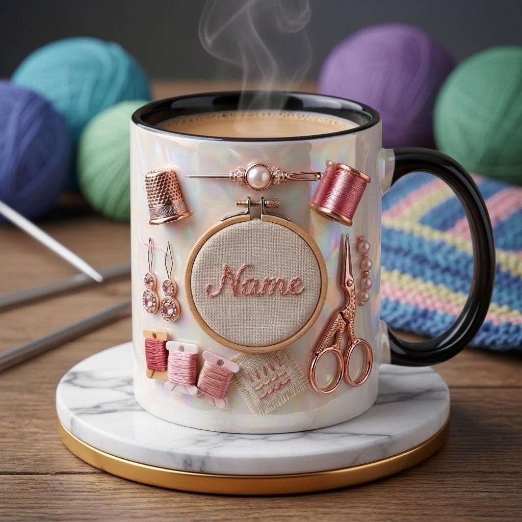 Knitting Mug 3D, Personalized Knitting Lover Coffee Cup, Custom Name Gift, Faux 3D Effect Mug