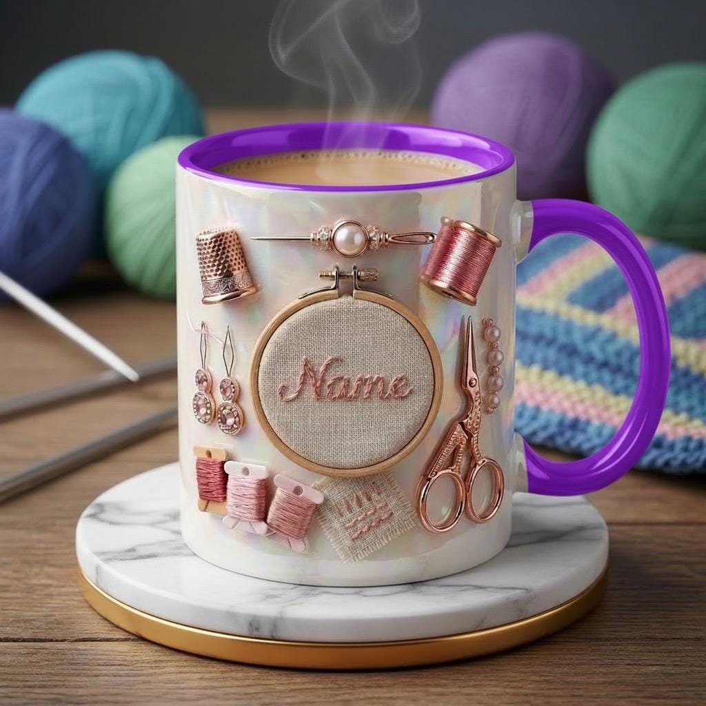 Knitting Mug 3D, Personalized Knitting Lover Coffee Cup, Custom Name Gift, Faux 3D Effect Mug