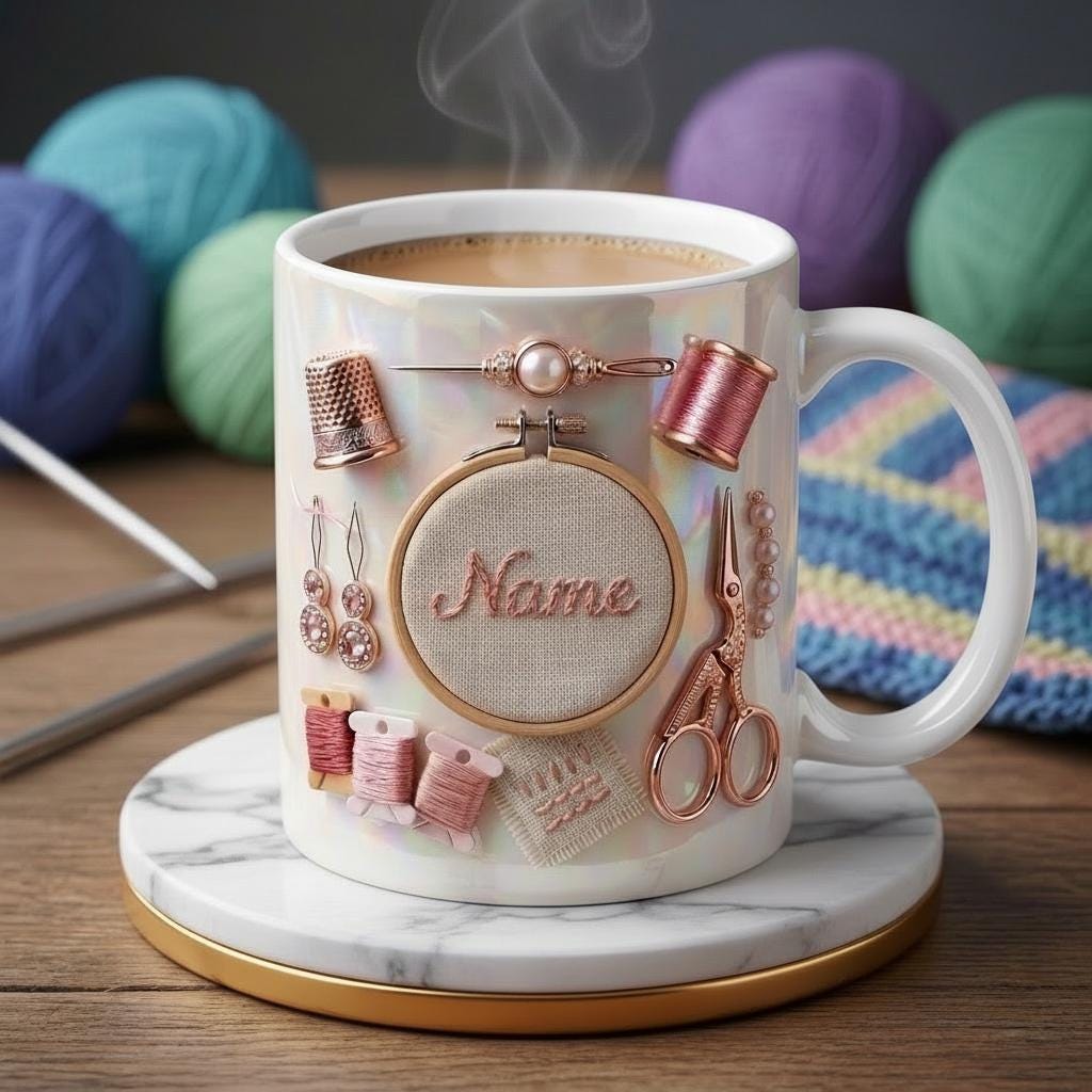 Knitting Mug 3D, Personalized Knitting Lover Coffee Cup, Custom Name Gift, Faux 3D Effect Mug