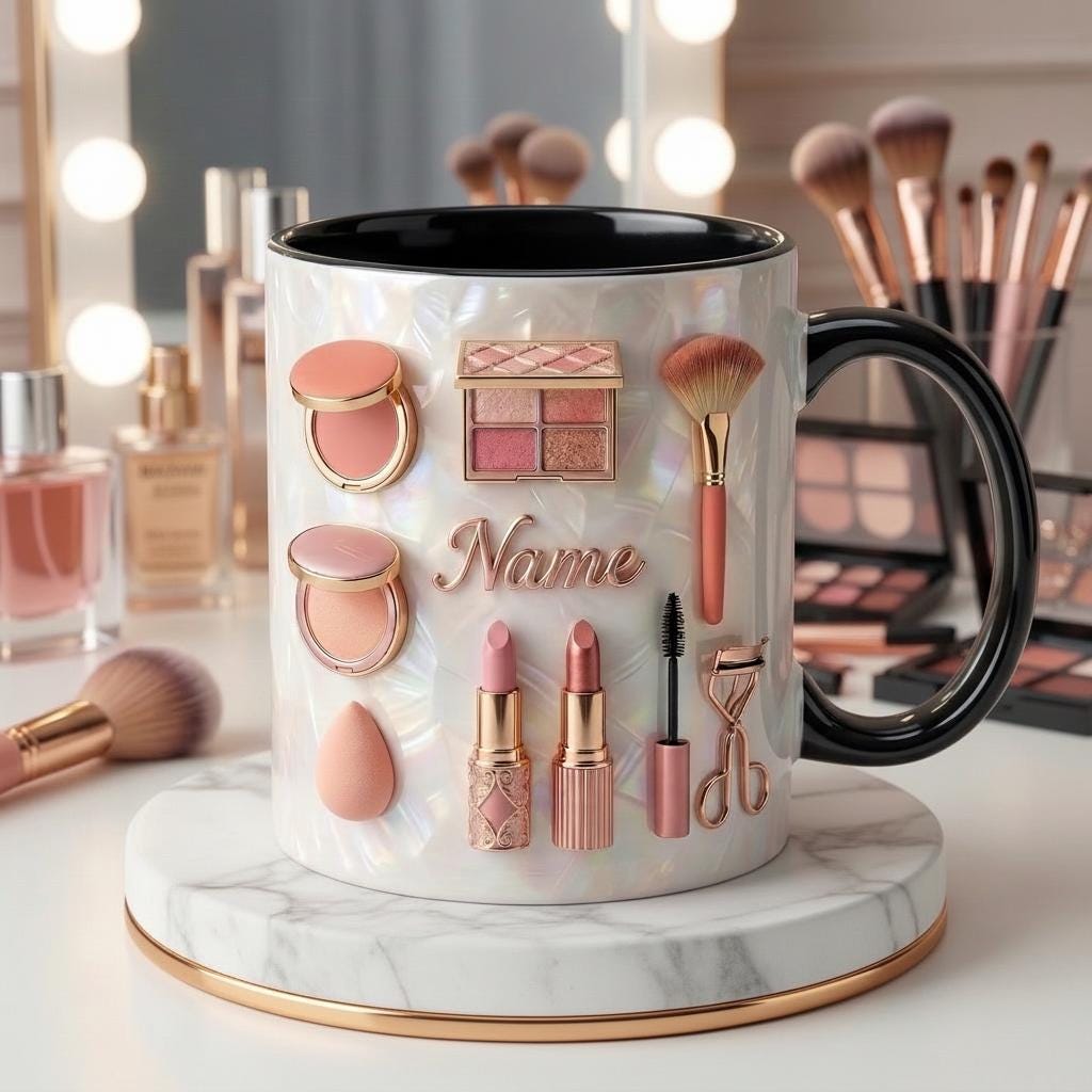 Make Up Mug 3D, Faux 3D Effect Mug, Makeup Lover Mug, Personalized Beauty Gift Idea