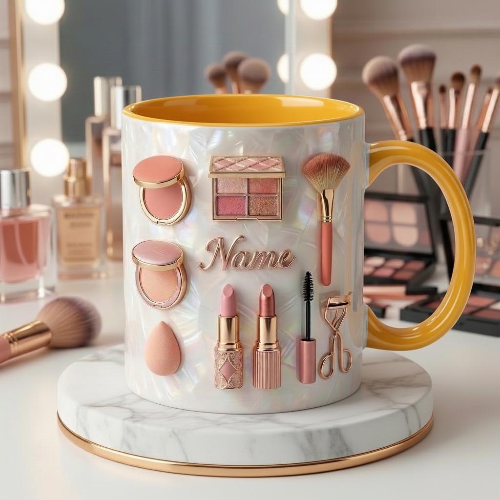 Make Up Mug 3D, Faux 3D Effect Mug, Makeup Lover Mug, Personalized Beauty Gift Idea