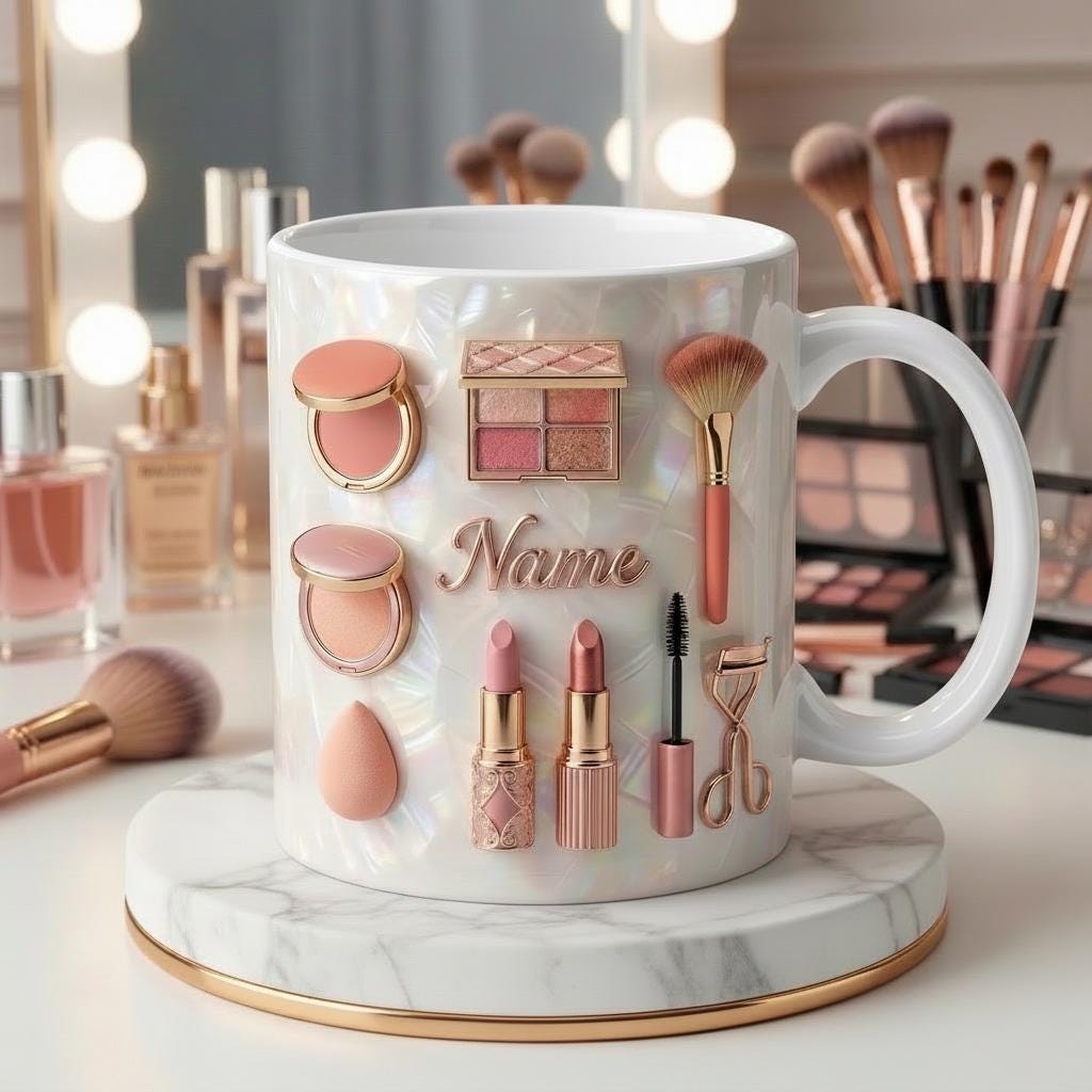 Make Up Mug 3D, Faux 3D Effect Mug, Makeup Lover Mug, Personalized Beauty Gift Idea
