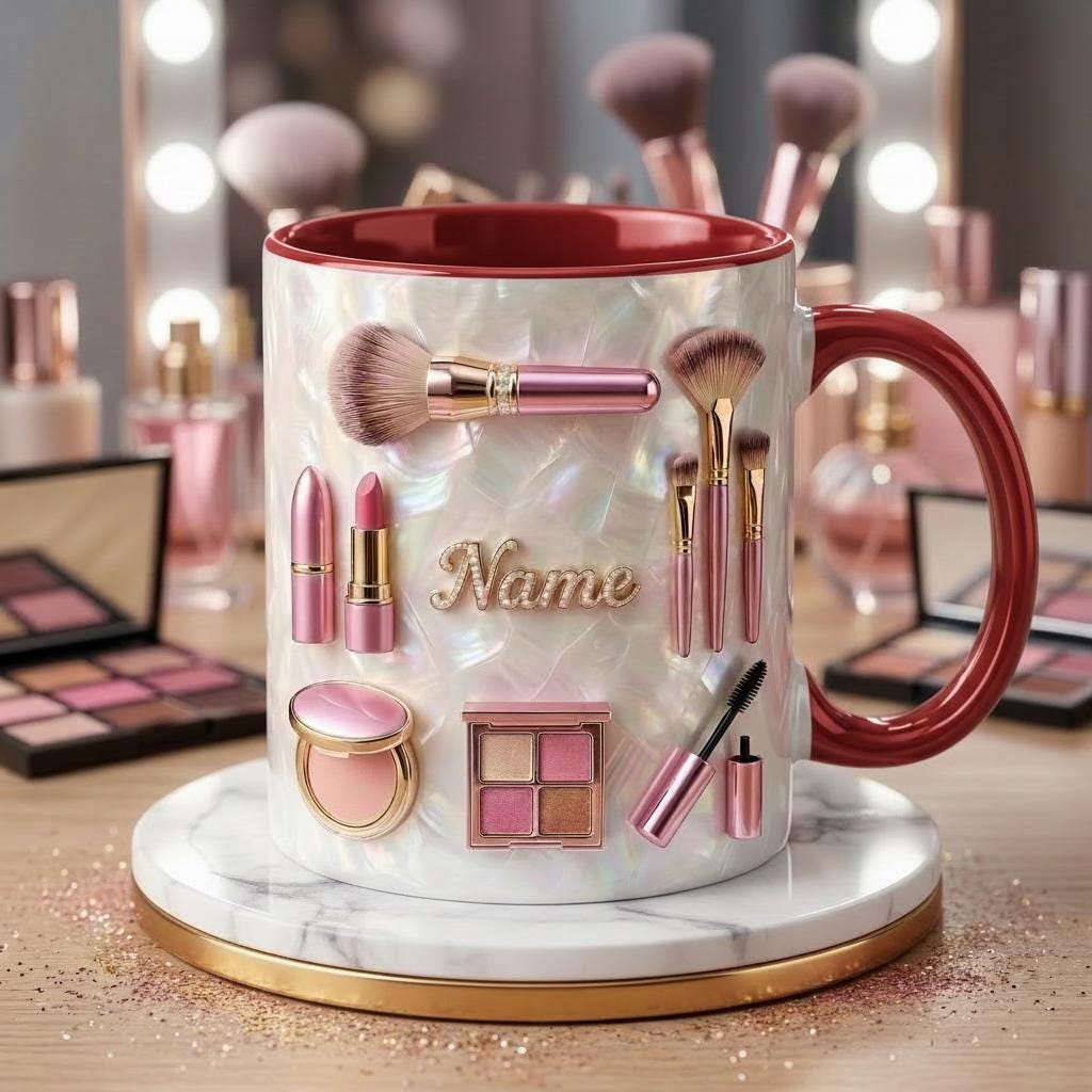Make Up Mug 3D, Faux 3D Effect Mug, Cosmetic Lover Mug, Custom Name Coffee Cup