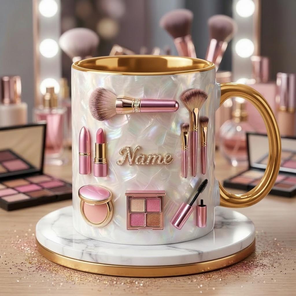 Make Up Mug 3D, Faux 3D Effect Mug, Cosmetic Lover Mug, Custom Name Coffee Cup