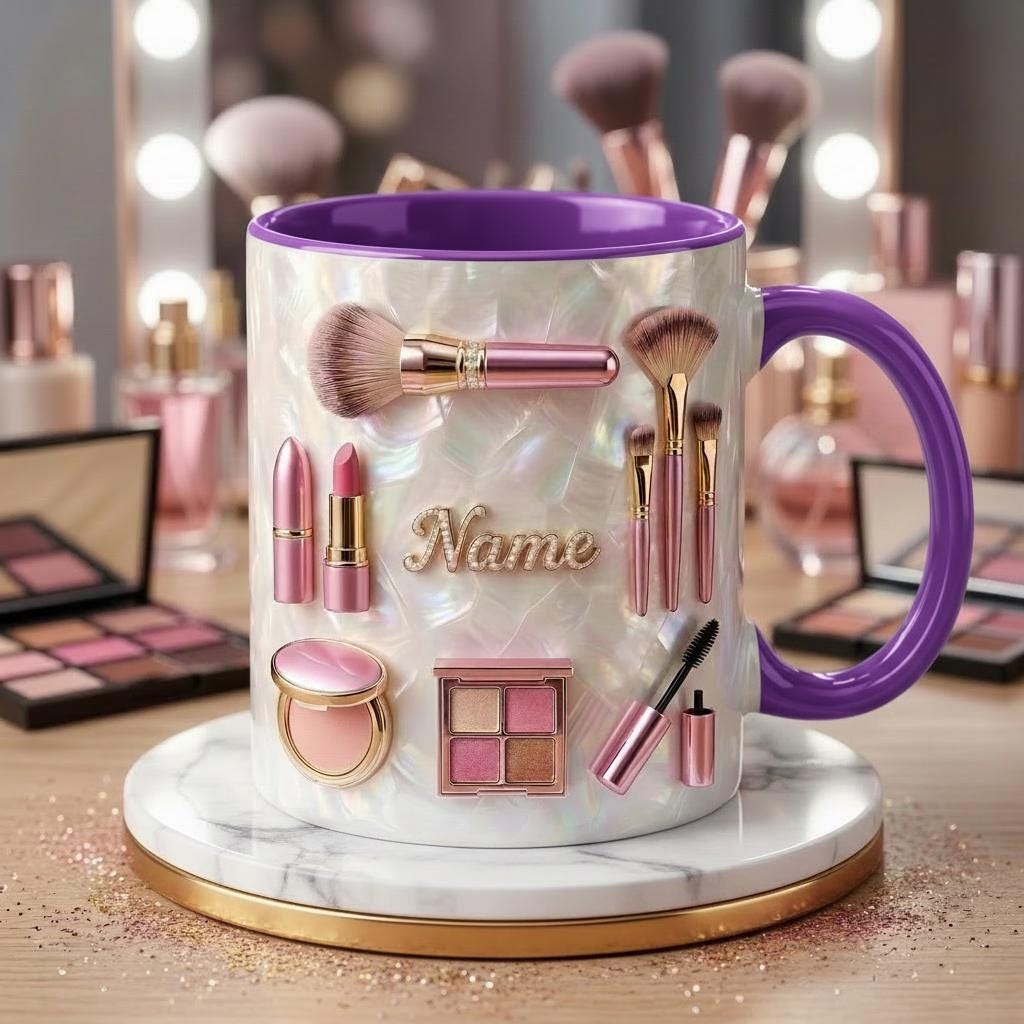 Make Up Mug 3D, Faux 3D Effect Mug, Cosmetic Lover Mug, Custom Name Coffee Cup