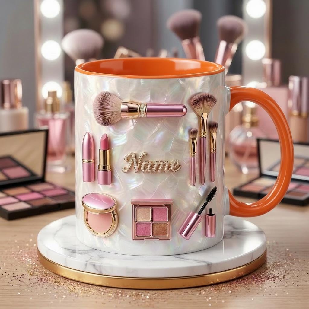 Make Up Mug 3D, Faux 3D Effect Mug, Cosmetic Lover Mug, Custom Name Coffee Cup