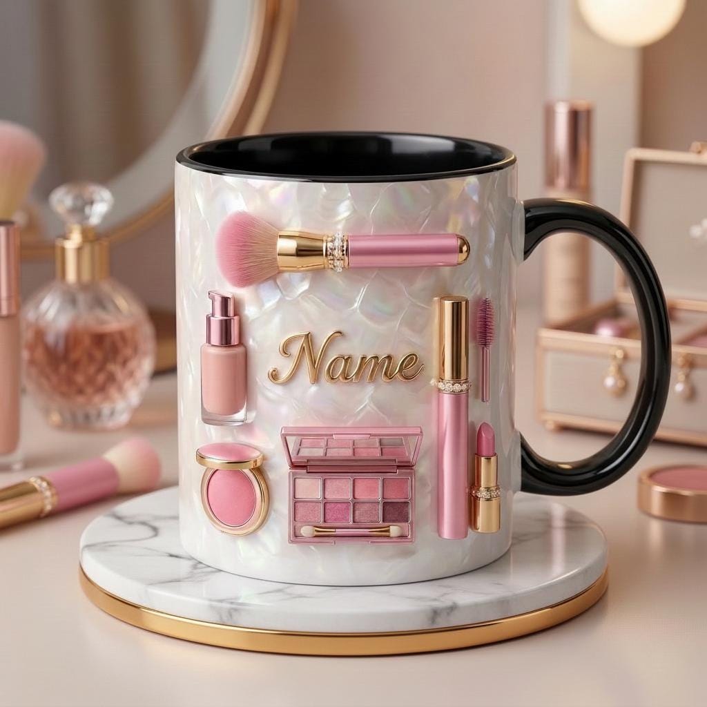 Make Up Mug 3D, Faux 3D Effect Mug, Makeup Artist Coffee Cup, Personalized Salon Gift