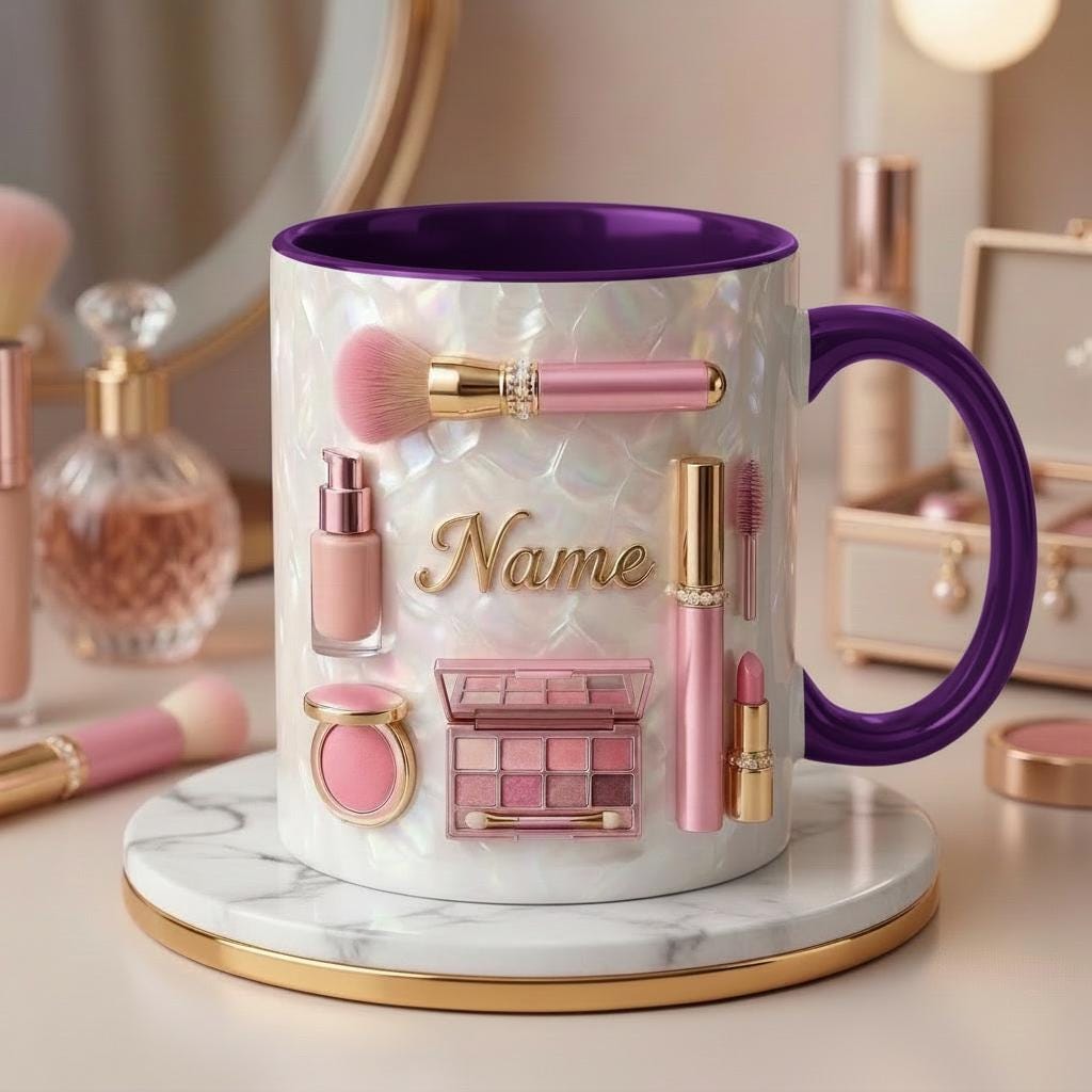 Make Up Mug 3D, Faux 3D Effect Mug, Makeup Artist Coffee Cup, Personalized Salon Gift