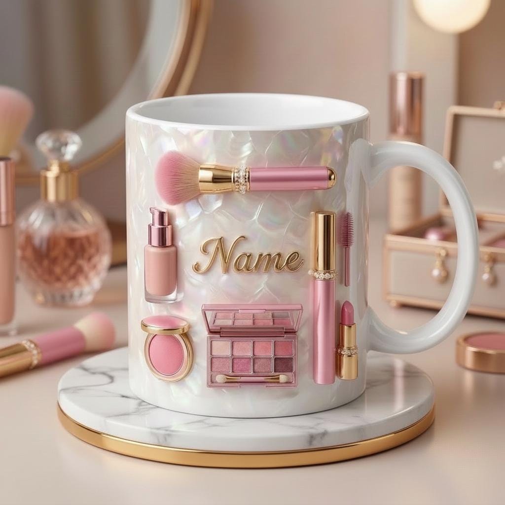 Make Up Mug 3D, Faux 3D Effect Mug, Makeup Artist Coffee Cup, Personalized Salon Gift