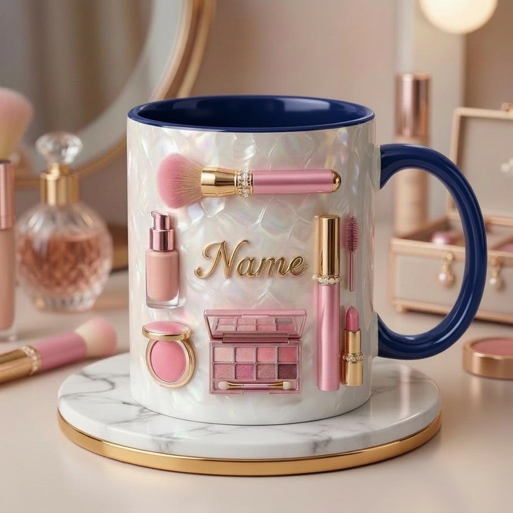 Make Up Mug 3D, Faux 3D Effect Mug, Makeup Artist Coffee Cup, Personalized Salon Gift