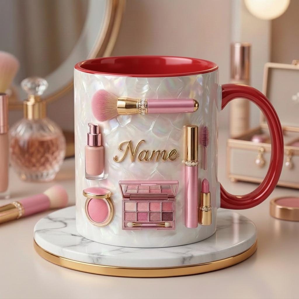 Make Up Mug 3D, Faux 3D Effect Mug, Makeup Artist Coffee Cup, Personalized Salon Gift