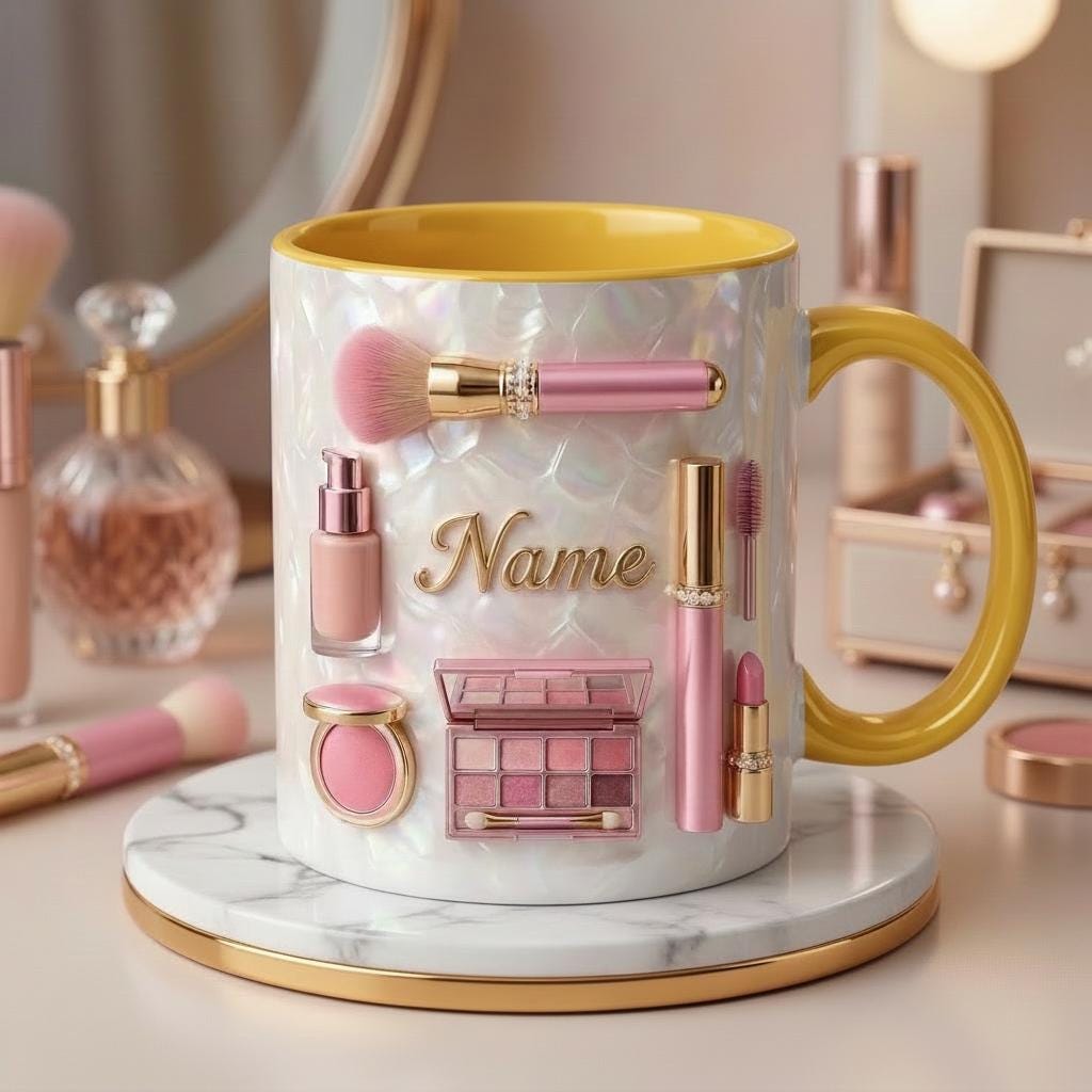 Make Up Mug 3D, Faux 3D Effect Mug, Makeup Artist Coffee Cup, Personalized Salon Gift