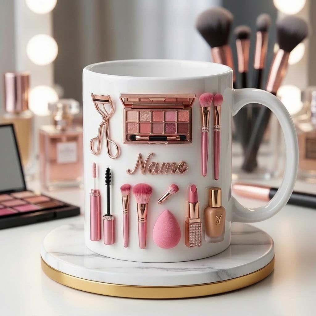 Make Up Mug 3D, Faux 3D Effect Mug, Custom Name Makeup Artist Mug, Beauty Lover Gift