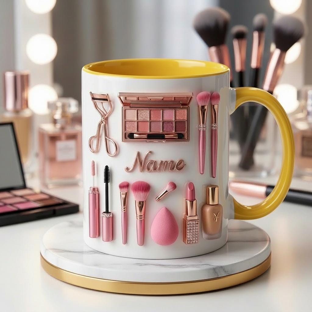 Make Up Mug 3D, Faux 3D Effect Mug, Custom Name Makeup Artist Mug, Beauty Lover Gift