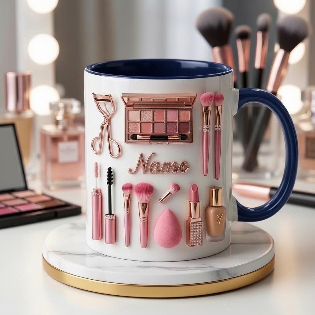 Make Up Mug 3D, Faux 3D Effect Mug, Custom Name Makeup Artist Mug, Beauty Lover Gift