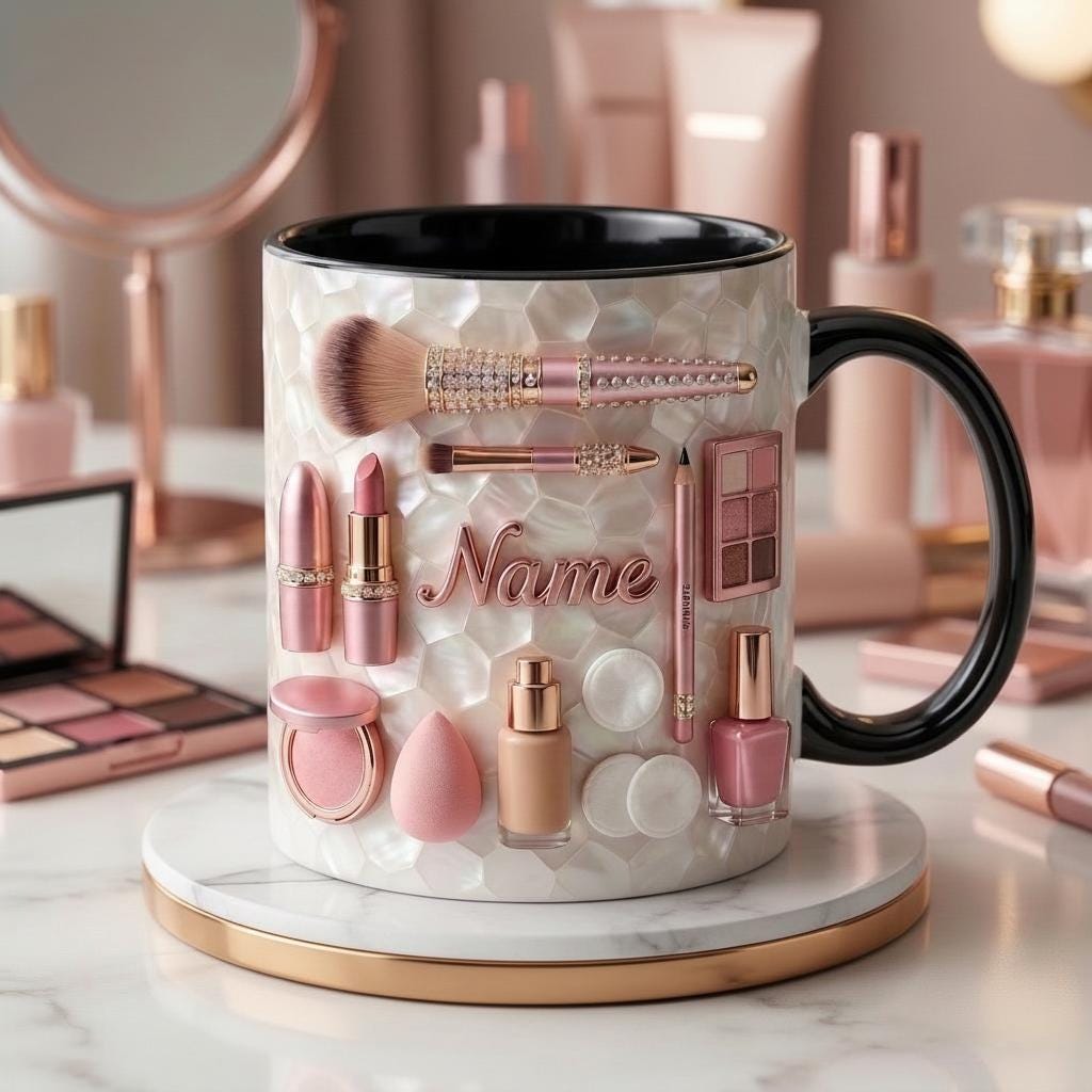 Make Up Mug 3D, Makeup Coffee Cup, Personalized Cosmetic Lover Gift,  Faux 3D Effect Mug