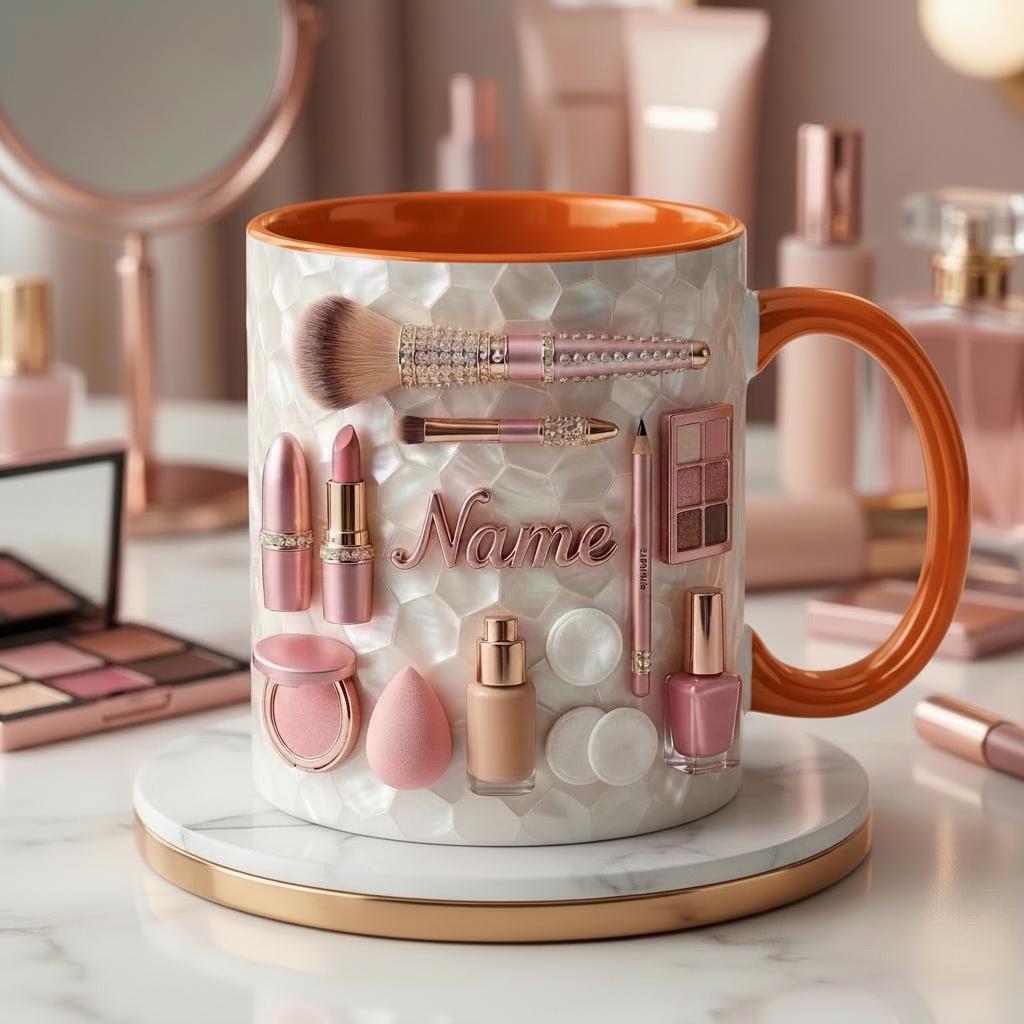 Make Up Mug 3D, Makeup Coffee Cup, Personalized Cosmetic Lover Gift,  Faux 3D Effect Mug
