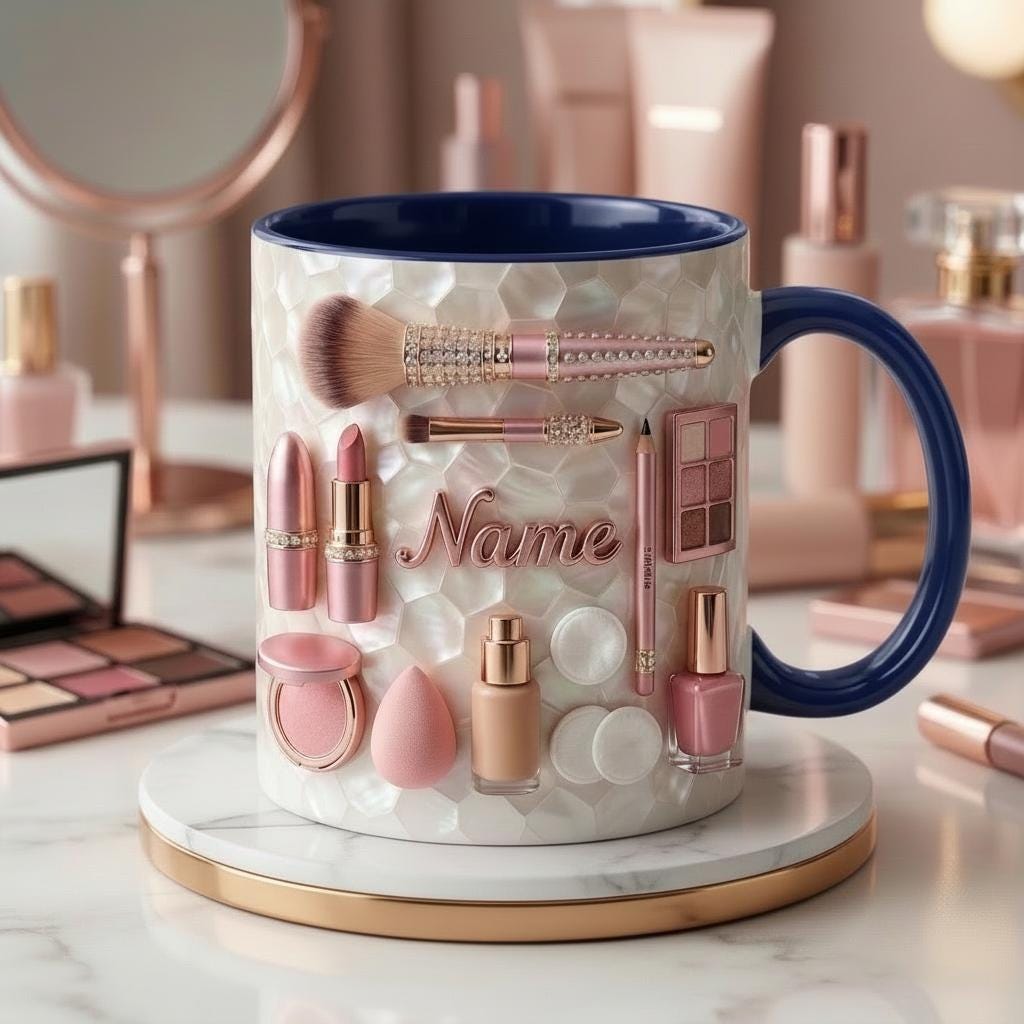 Make Up Mug 3D, Makeup Coffee Cup, Personalized Cosmetic Lover Gift,  Faux 3D Effect Mug