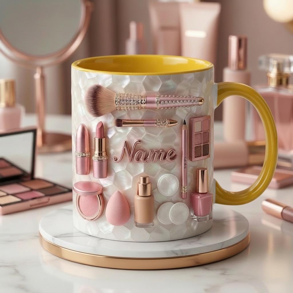 Make Up Mug 3D, Makeup Coffee Cup, Personalized Cosmetic Lover Gift,  Faux 3D Effect Mug