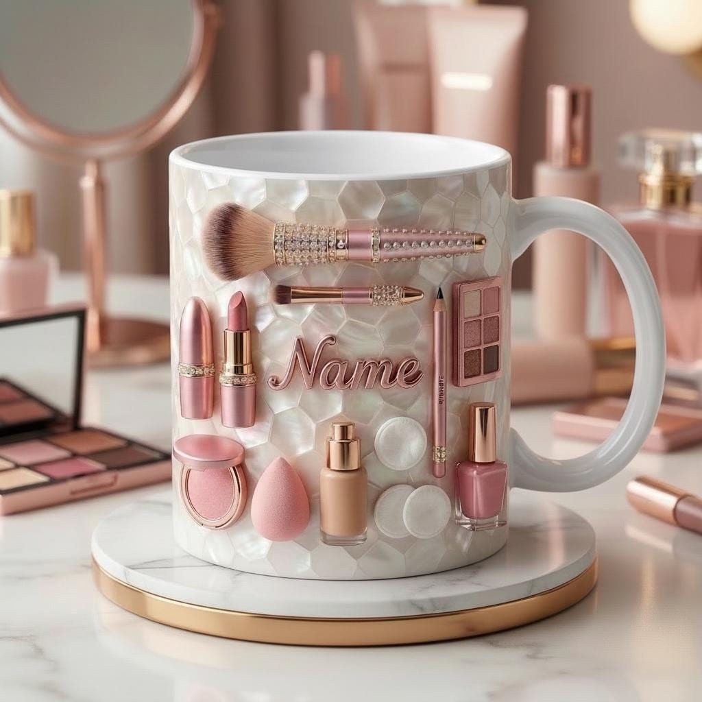 Make Up Mug 3D, Makeup Coffee Cup, Personalized Cosmetic Lover Gift,  Faux 3D Effect Mug