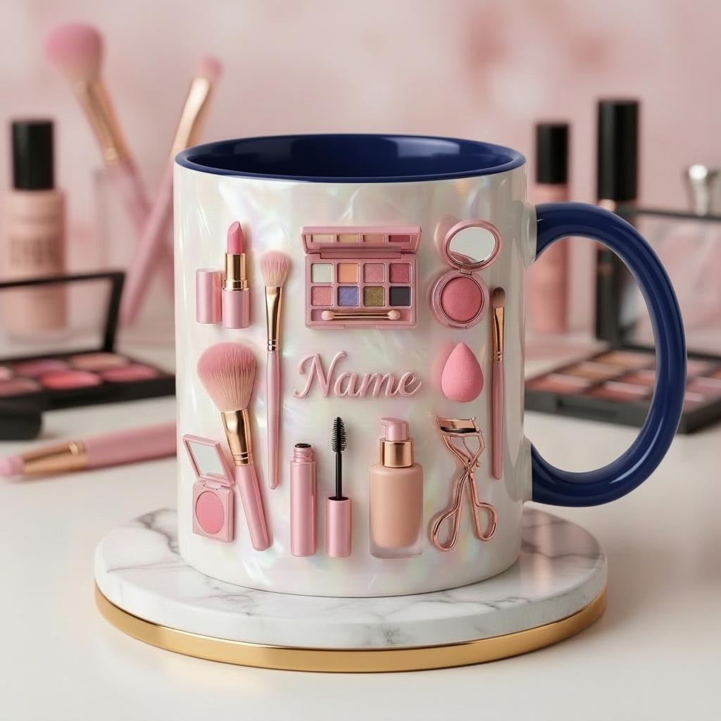 Make Up Mug 3D, Faux 3D Effect Mug, Makeup Lover Coffee Cup, Personalized Beauty Mug