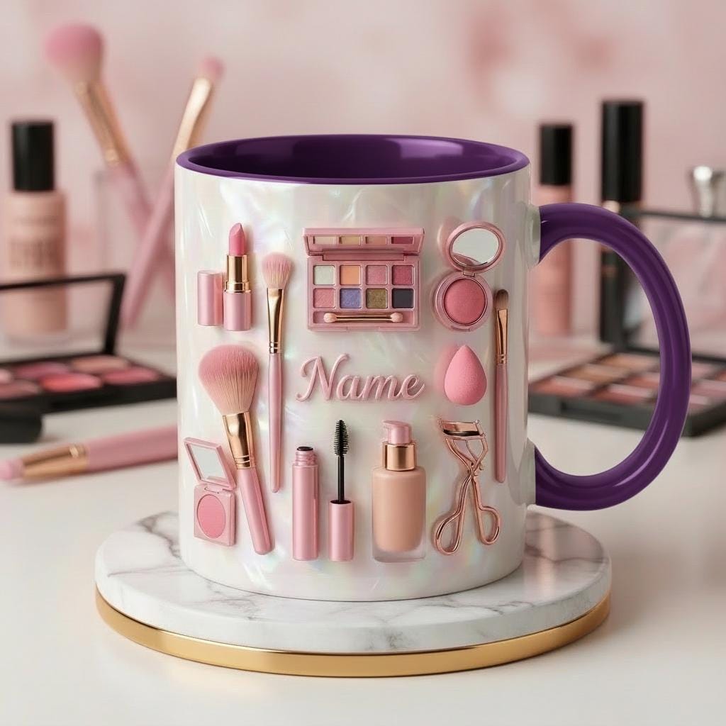 Make Up Mug 3D, Faux 3D Effect Mug, Makeup Lover Coffee Cup, Personalized Beauty Mug