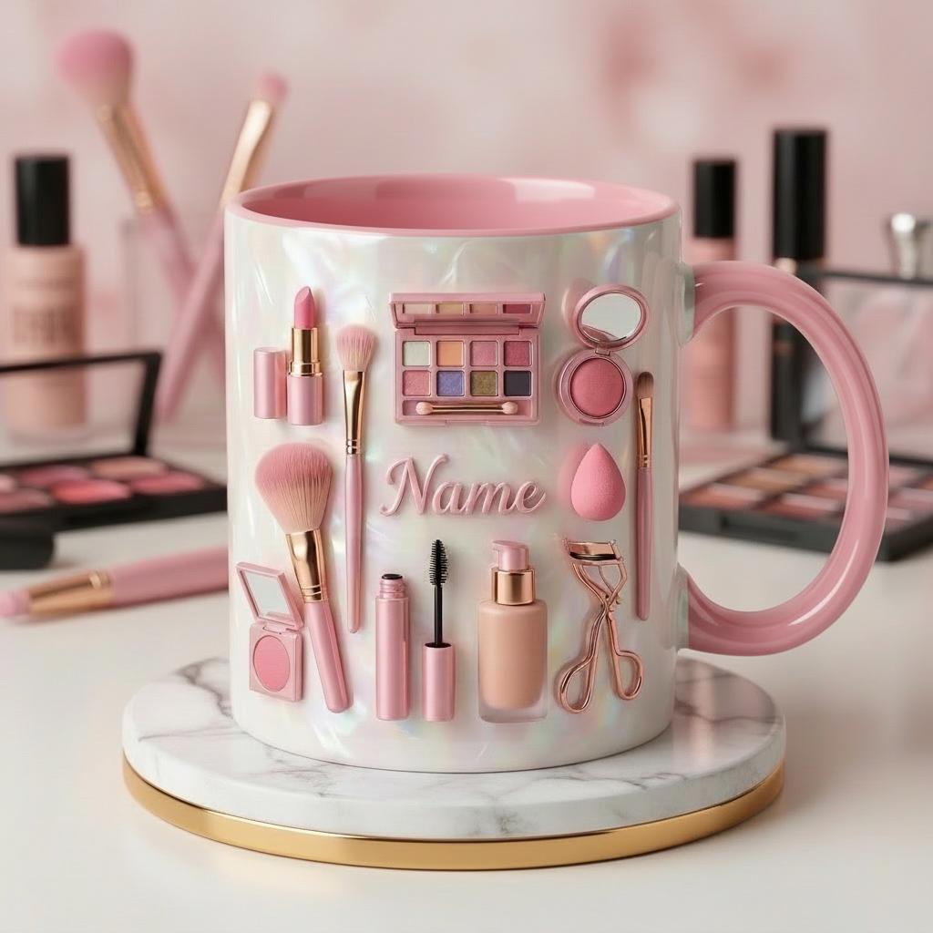 Make Up Mug 3D, Faux 3D Effect Mug, Makeup Lover Coffee Cup, Personalized Beauty Mug