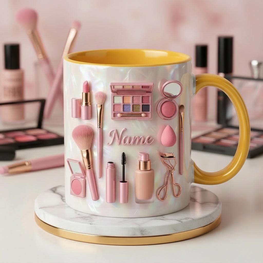 Make Up Mug 3D, Faux 3D Effect Mug, Makeup Lover Coffee Cup, Personalized Beauty Mug