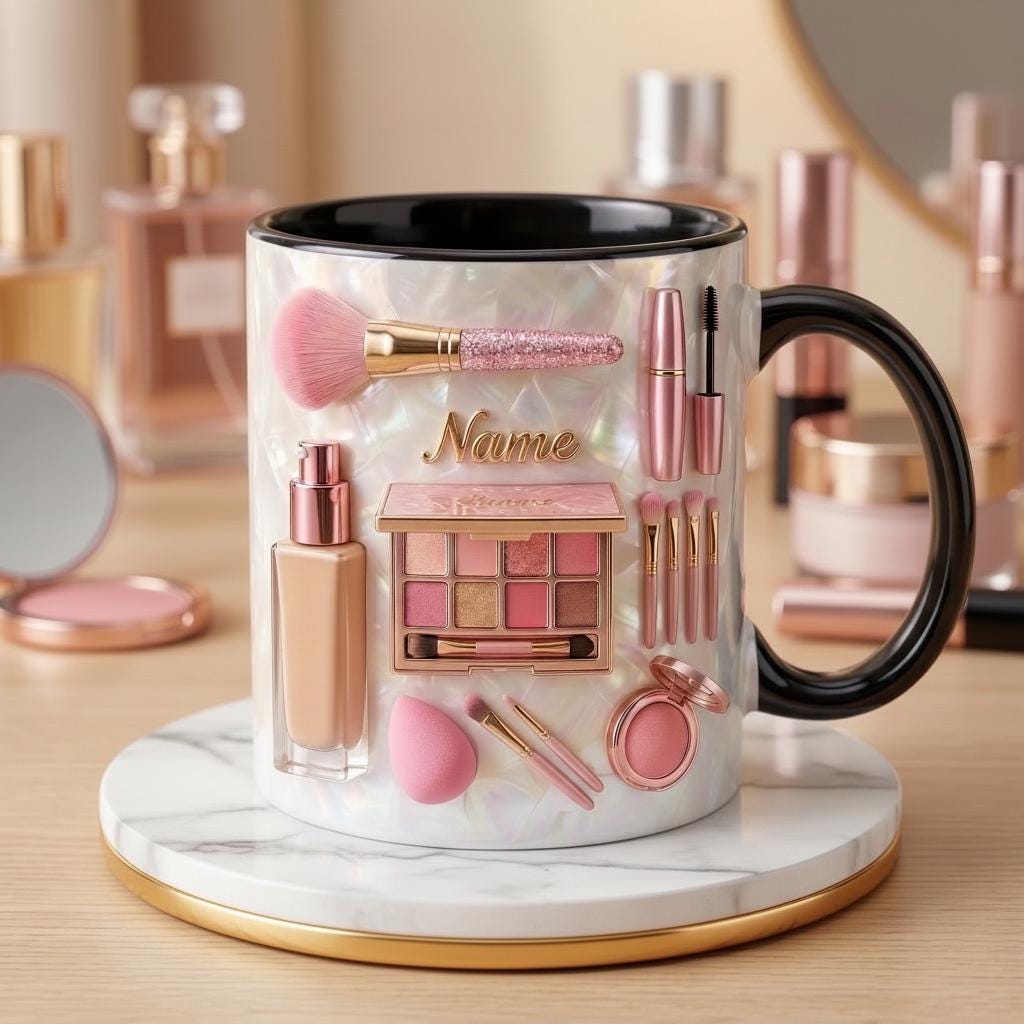 Make Up Mug 3D, Faux 3D Effect Mug, Beauty Artist Coffee Mug, Custom Name Gift Idea