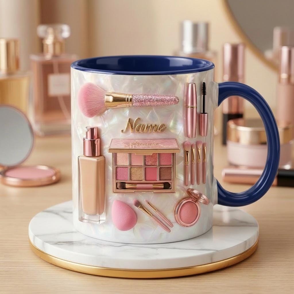 Make Up Mug 3D, Faux 3D Effect Mug, Beauty Artist Coffee Mug, Custom Name Gift Idea