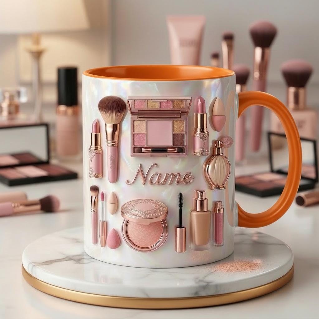 Make Up Mug 3D, Faux 3D Effect Mug, Personalized Makeup Artist Coffee Cup, Custom Name Gift
