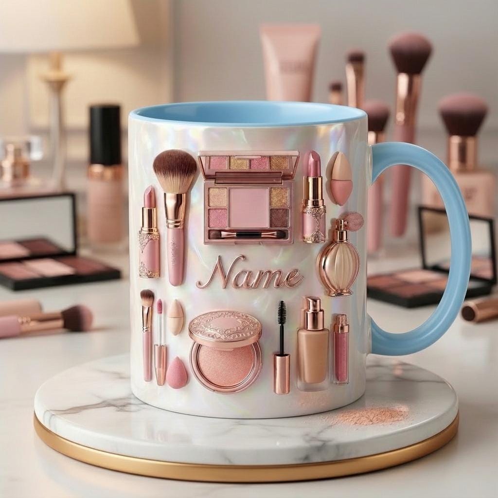 Make Up Mug 3D, Faux 3D Effect Mug, Personalized Makeup Artist Coffee Cup, Custom Name Gift