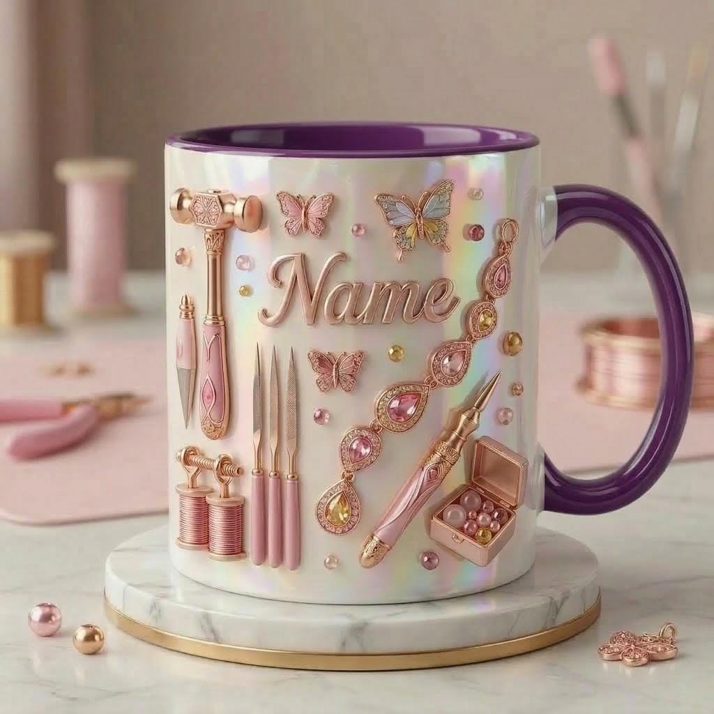Jewelry Making Mug 3D, Faux 3D Effect Mug, Handmade Jewelry Mug, Personalized Maker Coffee Cup