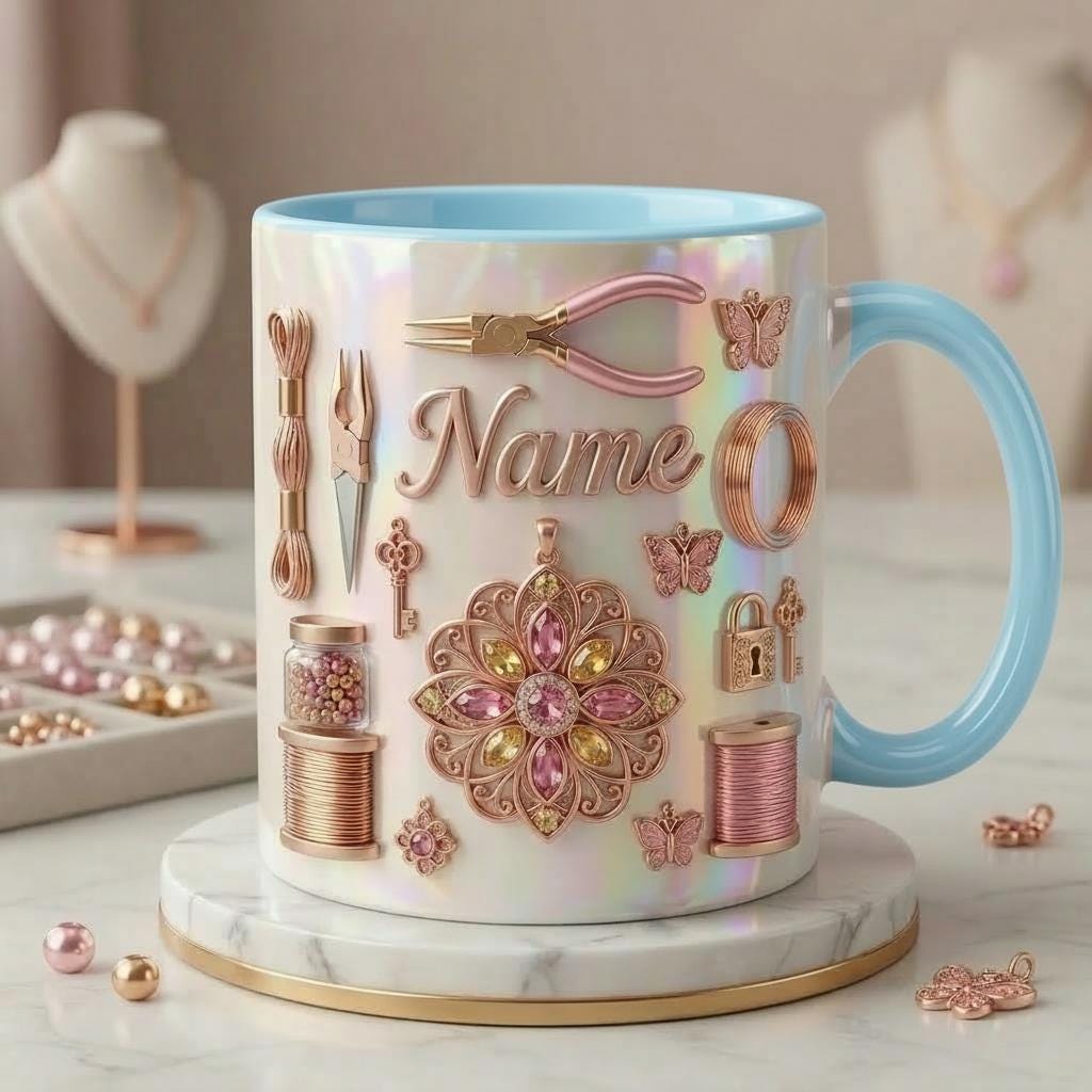 Jewelry Making Mug 3D, Faux 3D Effect Mug, Jewelry Lover Coffee Mug, Personalized Craft Gift